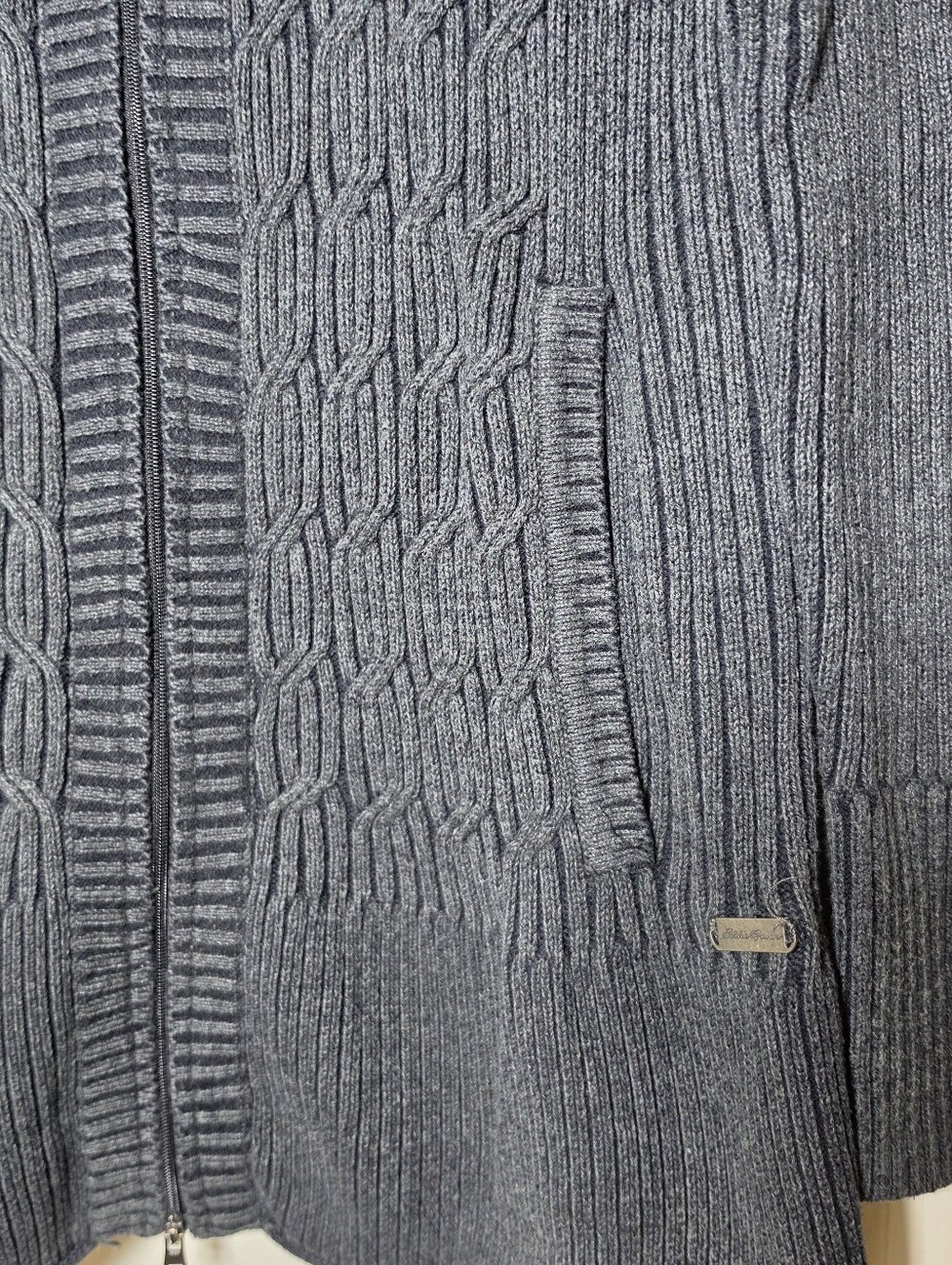 Eddie Bauer Women’s L Long Cable Knit Full Zip Cardigan Sweater Cotton Gray - Picture 5 of 14